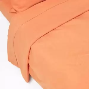 Image of Burnt Orange Linen Flat Sheet, Double - Orange - Orange - Homescapes