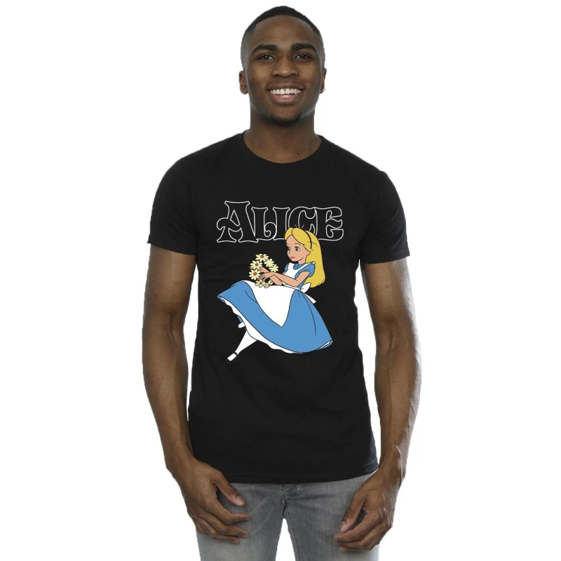 Image of Disney Men Alice In Wonderland Flowers T-Shirt in Black Size: Small Black S Male 5063283635197