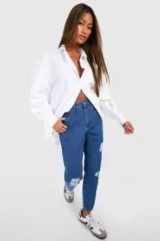 image of Basics High Rise Distressed Mom Jeans