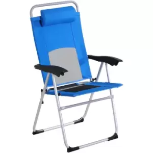 image of Outsunny Outdoor Garden Folding Chair Armchair Reclining Seat w/Pillow Blue - Blue