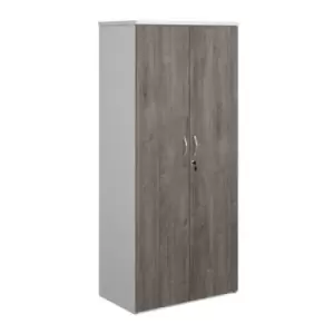 Image of Duo double door cupboard 1790mm high with 4 shelves - white with grey oak doors