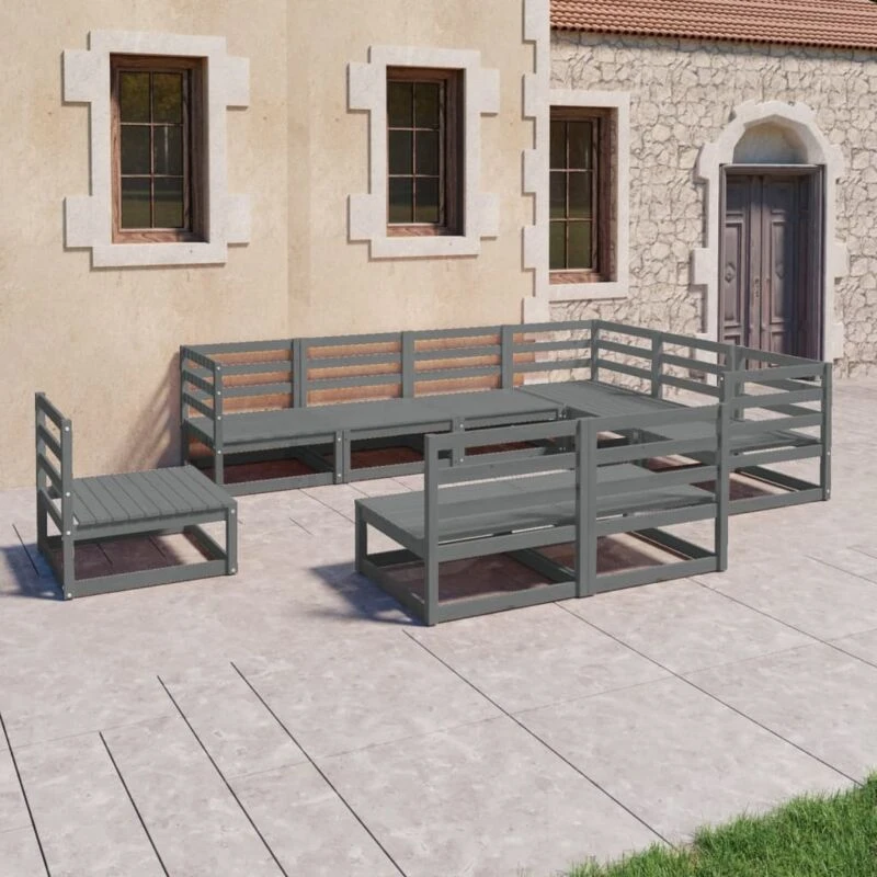 Image of VIDAXL 9 Piece Garden Lounge Set Grey Solid Pinewood Vidaxl 8720286468890