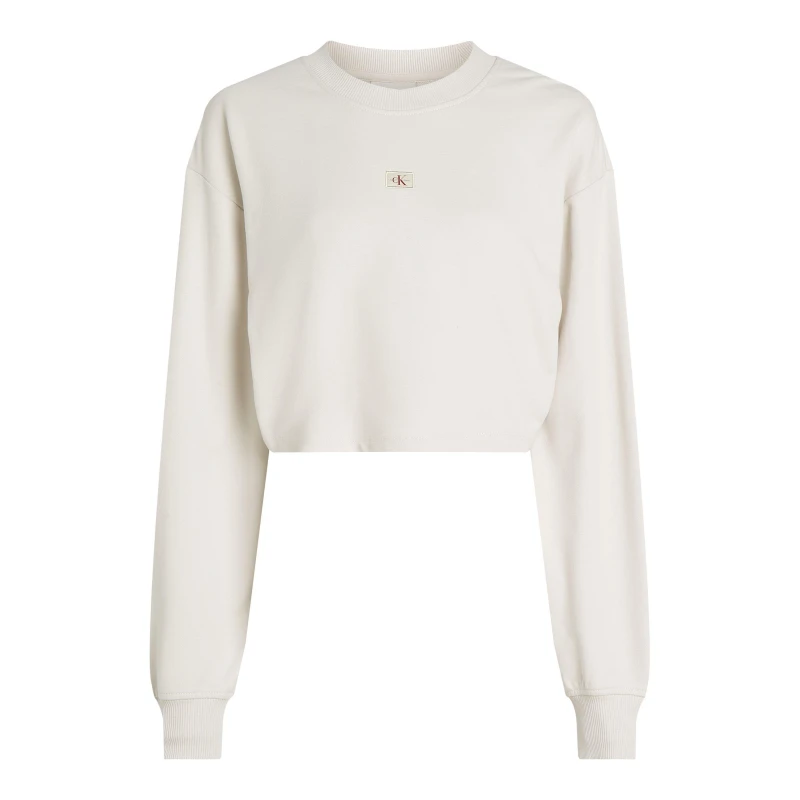 Image of Calvin Klein Jeans Womens Cropped Relaxed Fit Sweatshirt Chalk female 10 (S)