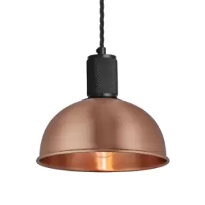 image of Industville Knurled Dome Pendant Light in Copper with Black Holder