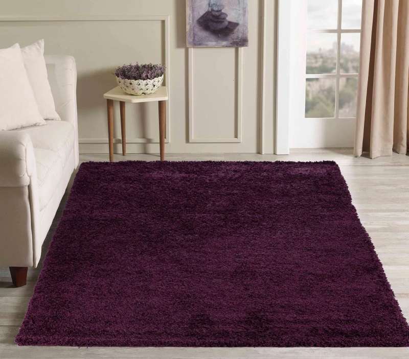 Image of Desire Rugs Plain Living Room Shaggy Area Rugs Violet 160X230 Cm