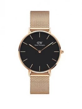 Image of Daniel Wellington Daniel Wellington Melrose Black 36Mm Dial Rose Gold Stainless Steel Mesh Strap Watch