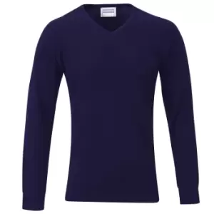 image of Maddins Mens 14 Gauge V Neck Fully Fashioned Jumper / Sweatshirt (S) (Navy)