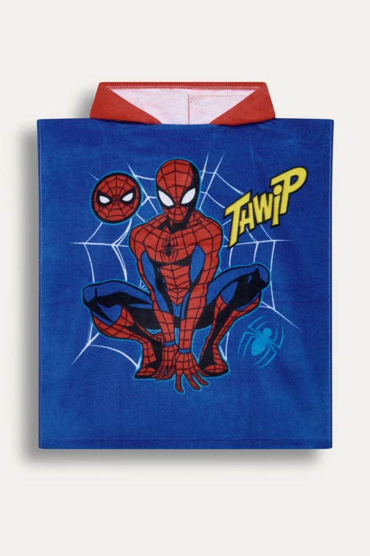 Image of Brand Threads Spiderman Poncho in Blue Blue Unisex One Size