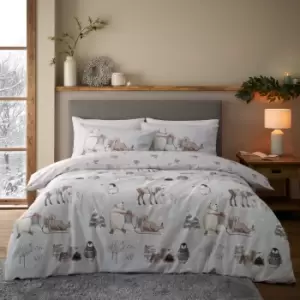 Image of Catherine Lansfield Winter Animals 100% Brushed Cotton Duvet Cover & Pillowcase Set Grey