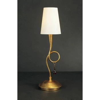 image of Paola Table Lamp 1 E14 Bulb, gold painted with cream shade & amber glass droplets