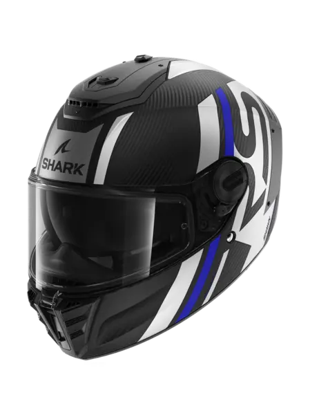 Image of Shark Spartan RS Carbon Shawn Mat Carbon Blue Silver DBS Full Face Helmet XL