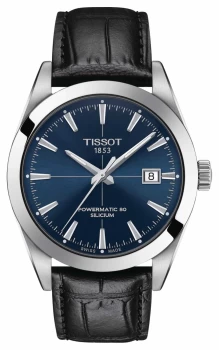 image of Tissot Gentleman Black Leather Strap Blue Dial Watch