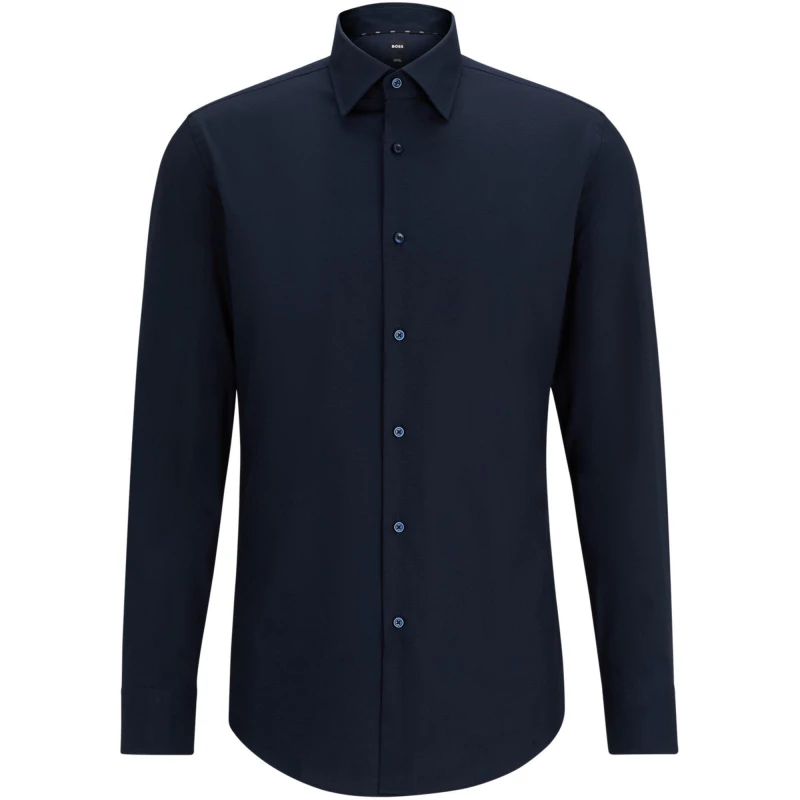 Image of Boss Mens H Hank Kent Long Sleeve Oxford Shirt Blue male 15.7 inch