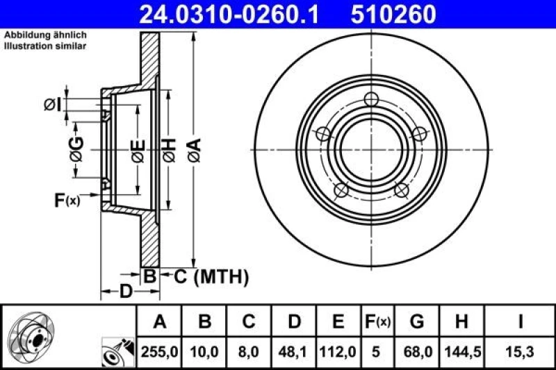 Image of ATE 24.0310-0260.1 Brake disc solid, Coated Brake Disc (82)