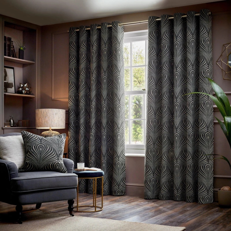 Image of Paoletti Paoletti Gatsby Jacquard Eyelet Curtains in Black Size: 229cm width x 229cm drop Black 229cm width x 229cm drop Unisex 5025532998262