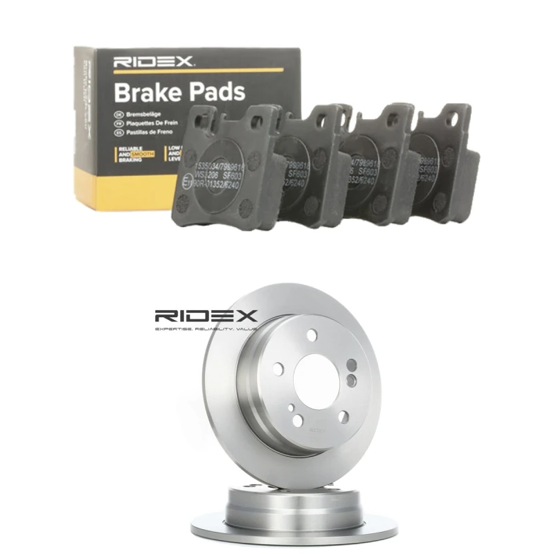 Image of RIDEX 3405B1911 Brake disc and pads set Rear Axle, Brake Disc Type: Solid Brake Set,disc brakes (3405)