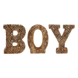 image of Hand Carved Wooden Geometric Letters Boy