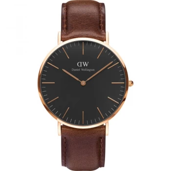 image of Daniel Wellington Black And Brown 'Classic 40 Bristol RG Black' Watch - DW00100125 - multicoloured