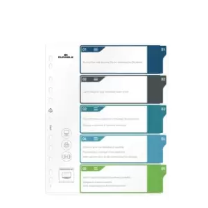 Image of Durable Index A4+ 5 Part. 1-5 with Coloured Tabs and Cover Sheet PP Printable