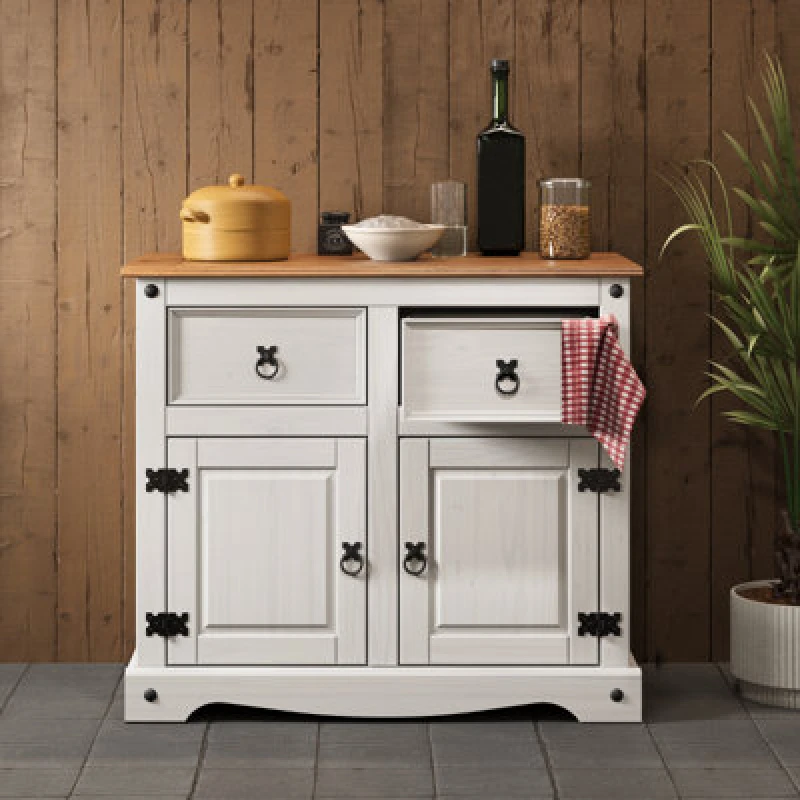 Image of MERCERS FURNITURE Corona White 2 Door 2 Drawer Sideboard WHTWAX90