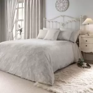 Image of Dreams & Drapes Jasmine Floral Woven Jacquard Easy Care Duvet Cover Set, Silver, Double