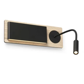 Image of Faro Lighting - Faro Mood - Wood Wall Lamp Black With Reader 2x 3W