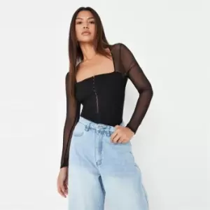 image of Missguided Mesh Sleeve Corset Top - Black