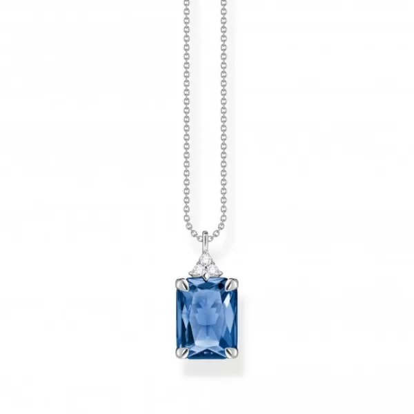 image of Sterling Silver Blue Stone Necklace KE2089-166-1-L45V