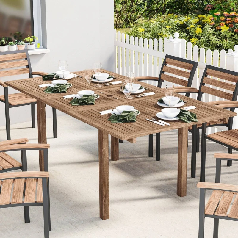 Image of OUTSUNNY Extending Garden Table, Acacia Wood Outdoor Dining Table for 6-8 in Natural Size: 180cm Natural Unisex 180 cm