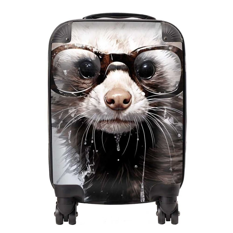 Image of Warren Reed - Designer Splashart Ferret With Glasses Suitcase in Grey Size: Large Grey Unisex Large