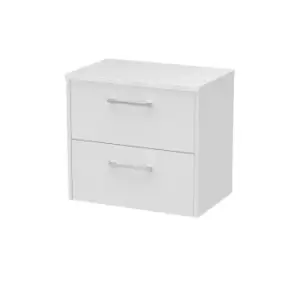 Hudson Reed Juno 600mm Wall Hung 2 Drawer Vanity & Sparkling White Laminate Top - White Ash