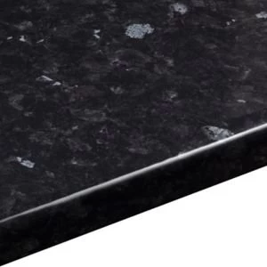 Image of 28mm Ebony granite Black Gloss Stone effect Round edge Laminate Worktop L2m D365mm