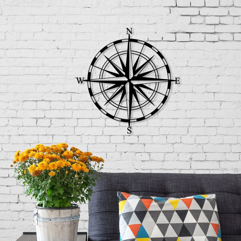 Image of DECORTIE Decor mural moderne en metal noir Compass ornement minimaliste suspendu pour la maison M.DK.T.13332.14