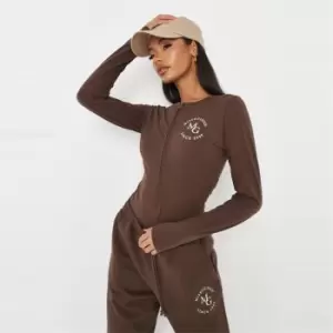 Missguided Sleeve Zip Bodysuit Circle Mg - Brown