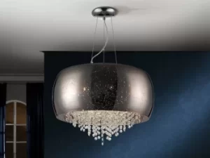 image of Caelum 6 Light Crystal Cylindrical Ceiling Pendant Chrome, G9