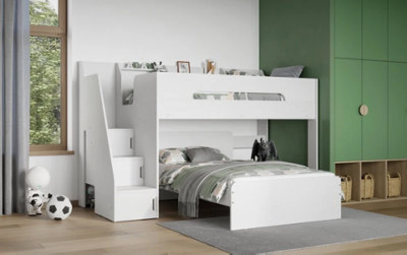 Image of Flair Stepaside Staircase L Shaped Triple Bunk Bed White