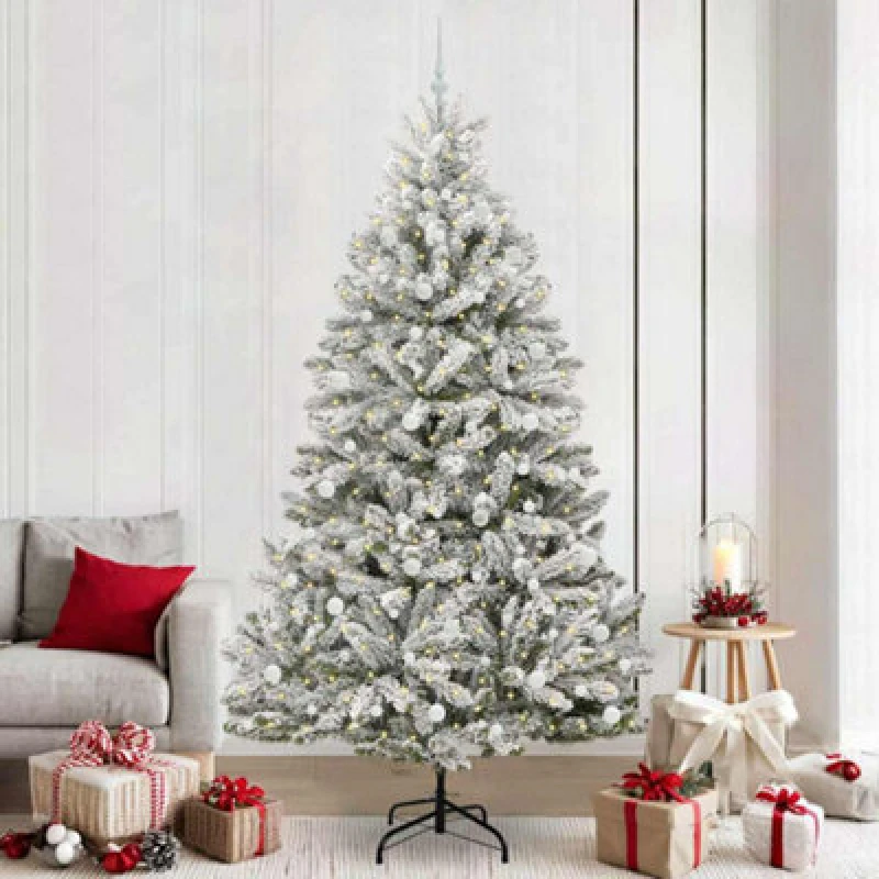 Image of vidaXL Artificial Christmas Tree with White Balls Green and White 240cm PVC and Metal, Green 3395769