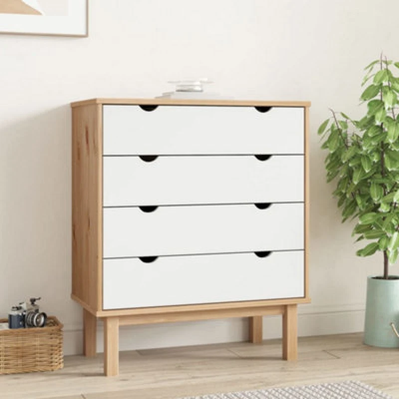 Image of Vidaxl Drawer Cabinet Otta Brown&white 76.5X39.5X90Cm Solid Wood Pine, White 348584