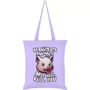 Image of Grindstore Be Nice To Animals Or I Will Kill You Tote Bag (One Size) (Lilac) - Lilac