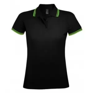 Image of SOLS Womens/Ladies Pasadena Tipped Short Sleeve Pique Polo Shirt (L) (Black/Lime)