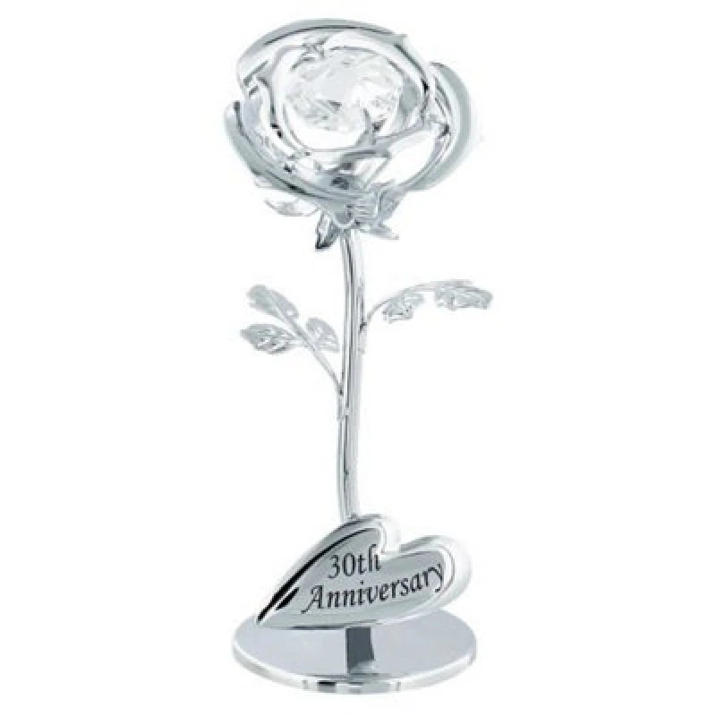 Image of Happy Homewares Modern 30Th Anniversary Silver Plated Flower With Clear Swarovski Crystal Bead