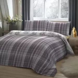 Image of Dreams & Drapes Lodge Broxburn Check 100% Brushed Cotton Reversible Duvet Cover Set, Plum, Double