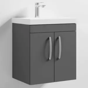 image of Nuie - Athena Wall Hung 2-Door Vanity Unit with Basin-3 500mm Wide - Gloss Grey