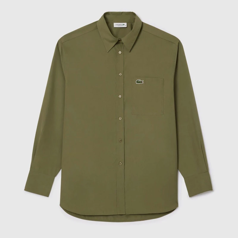 Image of Lacoste Oversized Poplin Shirt Khaki female 12