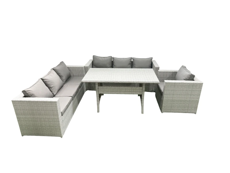 Image of Fimous 4 Pieces Outdoor Rattan Sofa Set with Cushions Patio Garden Furniture Sets with Armchair Dining Table Light Grey Mixed Light Grey
