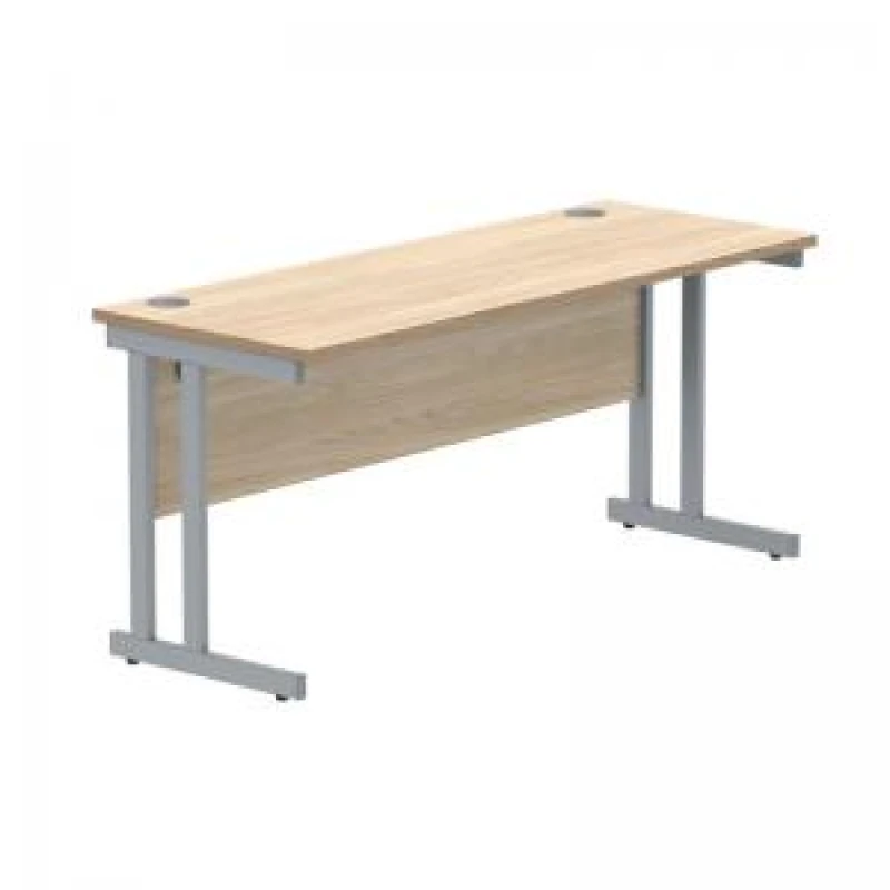 Image of Polaris Rectangular Double Upright Cantilever Desk 1600x600x730mm Canadian Oak/Silver KF822200