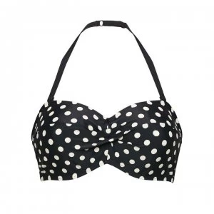 image of Figleaves Tuscany Spot Twist Bandeau Bikini Top - Black/Wht/Crl