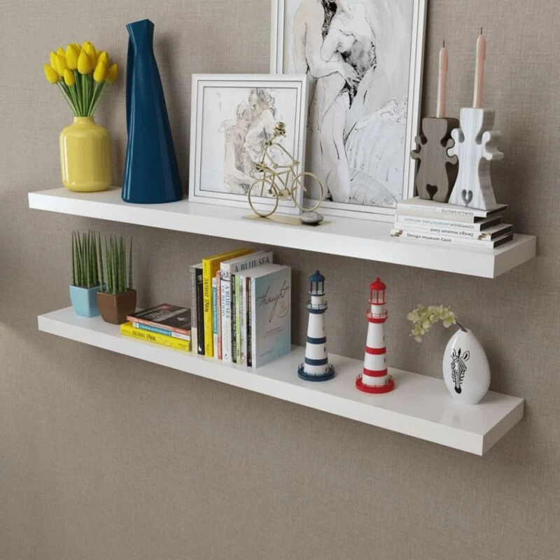 Image of VIDAXL 2 White mdf Floating Wall Display Shelves Book/DVD Storage Vidaxl 242186fr
