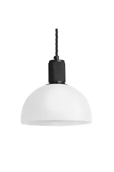 image of Knurled Opal Glass Dome Pendant Light, 8 Inch, White, Black Holder