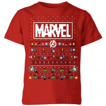 Image of Marvel Avengers Pixel Art Kids Christmas T-Shirt - Red - 5-6 Years